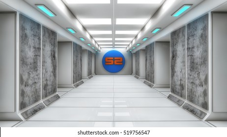3d Render. Futuristic Hall Spaceship Interior Architecture
