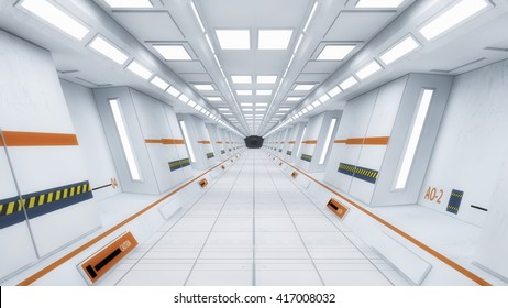 3d Render. Futuristic Spaceship Interior Corridor