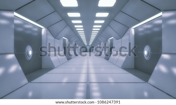 3d Render Futuristic Spaceship Interior Corridor Interiors