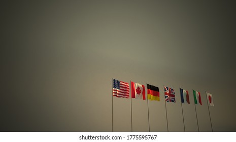 3d Render Of G7 Countries Flag. Group Seven Country Table Flags.