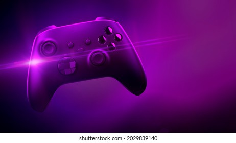Controlador de juego de procesado 3D con reflexión de lente en color púrpura