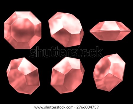 3D Render Gem, Red Gem Brilliant Cut. Isolated on black