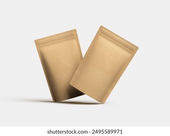 3D render for a generic, paper doy-pack with zipper on a light background 