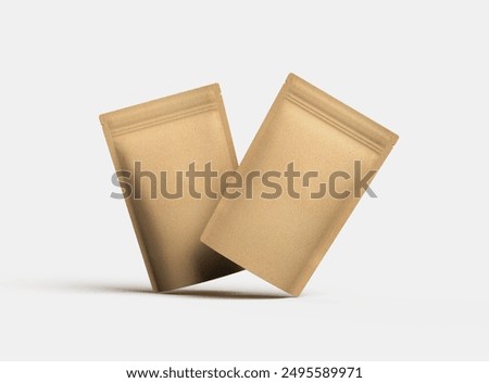 3D render for a generic, paper doy-pack with zipper on a light background 