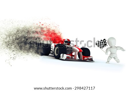 3D render of a generic racing car at the finishing line with speed special effect