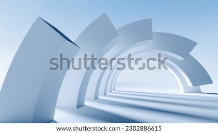 3d render of geometric architecture, round shapes