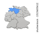 3d render - german map in gray with regional boarders and the focus to Lower Saxony in blue - federal states