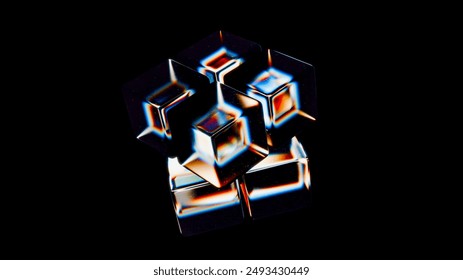  3D render of a glass Rubik's cube. Glass abstract geometry 3D.