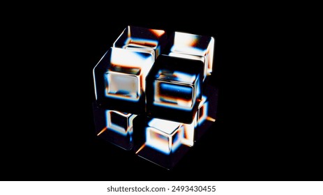  3D render of a glass Rubik's cube. Glass abstract geometry 3D.