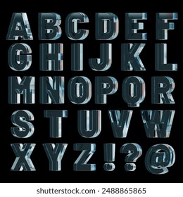  3d render of glass trendy letters blue transparent alphabet - Powered by Shutterstock - Get 15% off with code: PIKWIZARD15