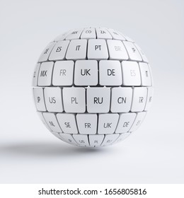3d render of global internet translate different languages and communication creative internet PC technology and web telecommunication business computer concept. Translation cubes in the sphere shape