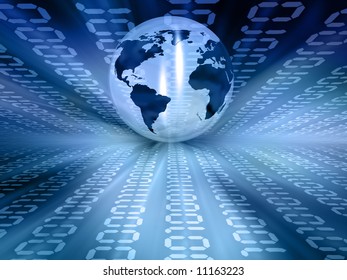 3D render of a globe on a binary code background