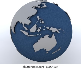 3D Render Of A Globe Showing Asia Pacific Region