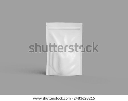 3D render of  a glossy generic, sealed doypack packaging with a zipper on a light background
