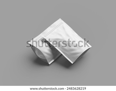 3D render of  a glossy generic, sealed doypack packaging with a zipper on a light background