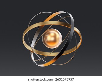 3D render of a glowing atom with orbiting paths, symbolizing science, innovation, or atomic structure. Ideal for technology, research, or data-related concepts.