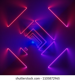 3d render, glowing lines, neon lights, abstract psychedelic background, corridor, stairs, tunnel, ultraviolet, spectrum vibrant colors, laser show