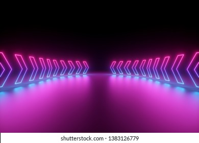 3d render, glowing neon arrows, abstract background, direction concept