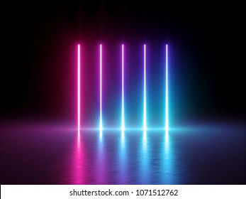 3d render, glowing vertical lines, neon lights, abstract psychedelic background, ultraviolet, spectrum vibrant colors, laser show