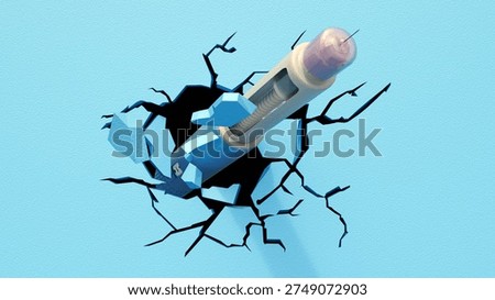 3D render of a GLP-1 receptor agonist pen breaking through a red barrier, symbolizing a medical breakthrough in weight management and metabolic health.