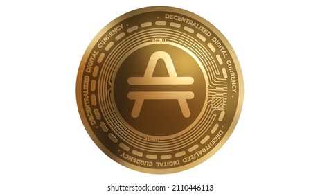 3D Render Of Gold AMP Cryptocurrency Sign Isolated On A White Background