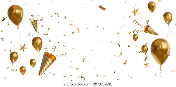 3d Render Of Gold Confetti Floating Decoration With Paper Shoot Colofull