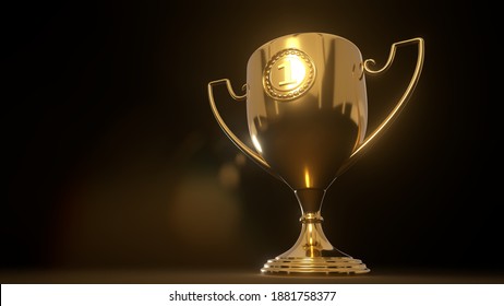 3D Render of a Golden 1st Place Trophy Cup with Handles