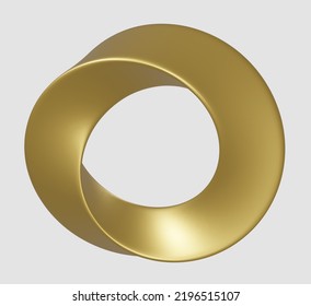 3d Render Of A Golden Mobius Strip And A White Background