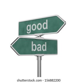 3d Render Of Good And Bad Concept Roadsign Board Isolated On White Background