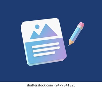3d render of gradient photography and multimedia editing for content creation with pencil illustration icon for UI UX web social media apps ads design