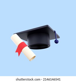 3D Render Graduate Hat Icon 3D Rendering Of Graduation Hat On Background Concept Of Academic Achievement. 3D Render Illustration Cartoon Style. Hat Icon Illustration