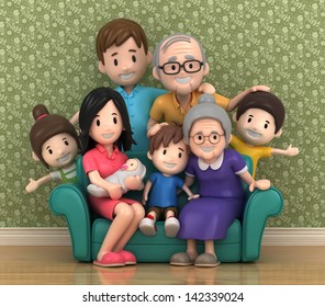 3D render of grandparents with grandchildred - Powered by Shutterstock