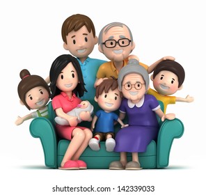 3D render of grandparents with grandchildred - Powered by Shutterstock