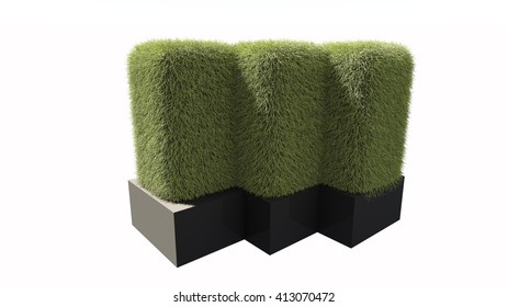 3D render grass Isolated on white background. with platform  black