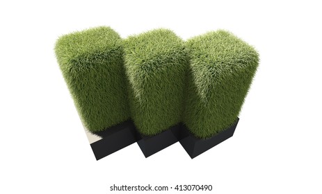 3D render grass Isolated on white background. with platform  black