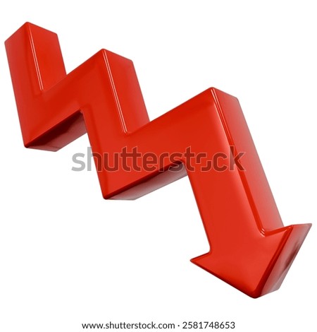 3D Render Green Arrow Loss Fall Down Icon. Fail Finance Business Economics Progress Data Presentation Concept.