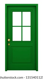 3d render of green door with frame isolated on white background