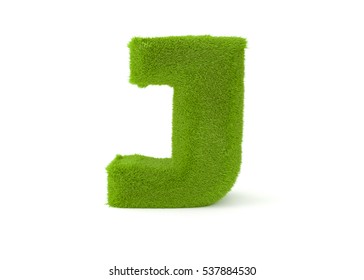 3d render green grass letter J on a white background. 