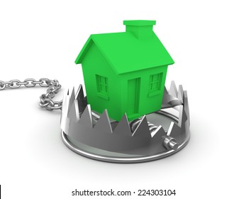 3d Render Of A Green House In A Bear Trap