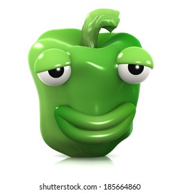 3d Render Of A Green Pepper Looking Smug