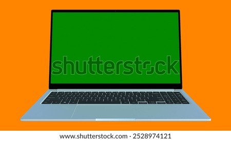 3D Render Green Screen Laptop With Orange Background 
