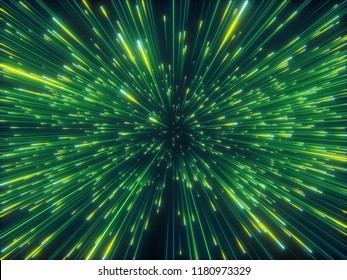 3d Render, Green Sparkling Fireworks, Abstract Cosmic Background, Big Bang, Galaxy, Falling Stars, Celestial Cosmos, Beauty Of Universe, Speed Of Light, Neon Glow, Cosmic Light, Outer Space