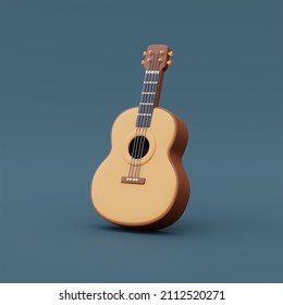 3d Render Of Guitar Isolated On Blue Background,Camping Equipment,holiday Vacation Concept.minimal Style.
