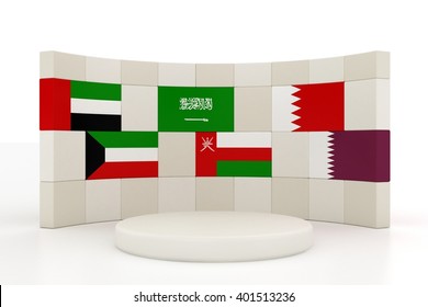 3D Render Of Gulf Cooperation Council Member Country Flags | Wall Style