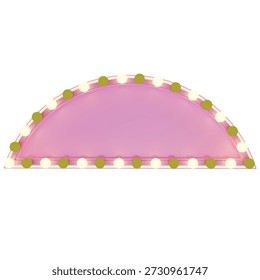 3D render half-circle pink marquee frame with glowing bulbs. Retro cinema, theater, or carnival billboard with empty copy space. Vintage illuminated border