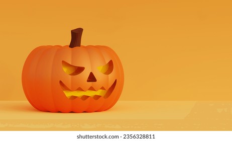 3d render halloween event banner illustration. Carved pumpkin cartoon icon