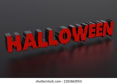 3D Render Halloween Text. Horror Alphabet Letters Written Blood, Scary Bleed Font Or Evil Night Wet Bloody Autumn Wet Paint Text, On Black Background With Clipping Path.