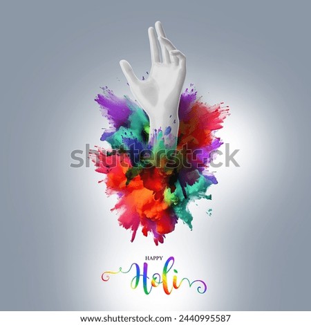 3d render hand and color splash represent Indian festival Holi. 3d illsutration.