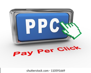 3d render of hand cursor and PPC - pay per click button