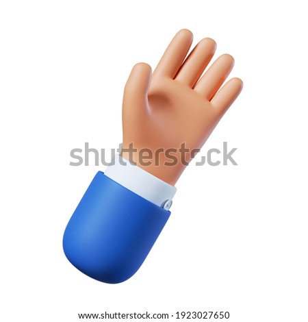3d render. Hand with open palm icon. Cartoon character gesture. Business clip art isolated on white background